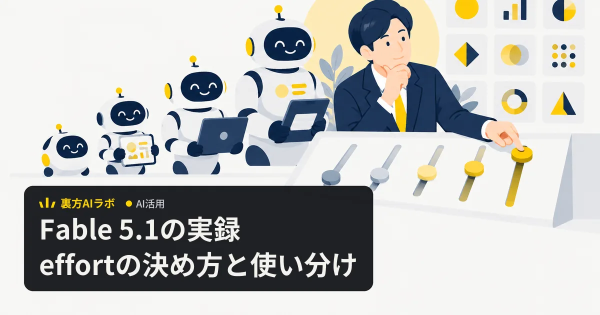 大きさの違うロボットのAIアシスタントが並び、会社員が段階式のスライダーを調整しているイラスト